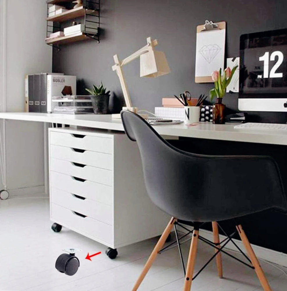 Set 4 rotelle proiettanti 30mm 360°, carico 15kg, per sedie e mobili - ambraled