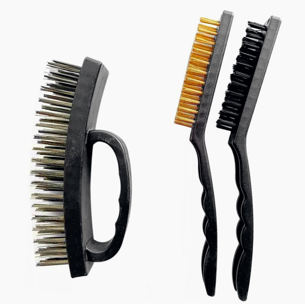 Set 3 spazzole con fili in ferro per ruggine calcare sverniciare - ambraled