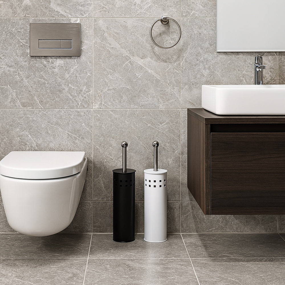 Portascopino a cilindro traforato con scopino da bagno con coperchio - ambraled