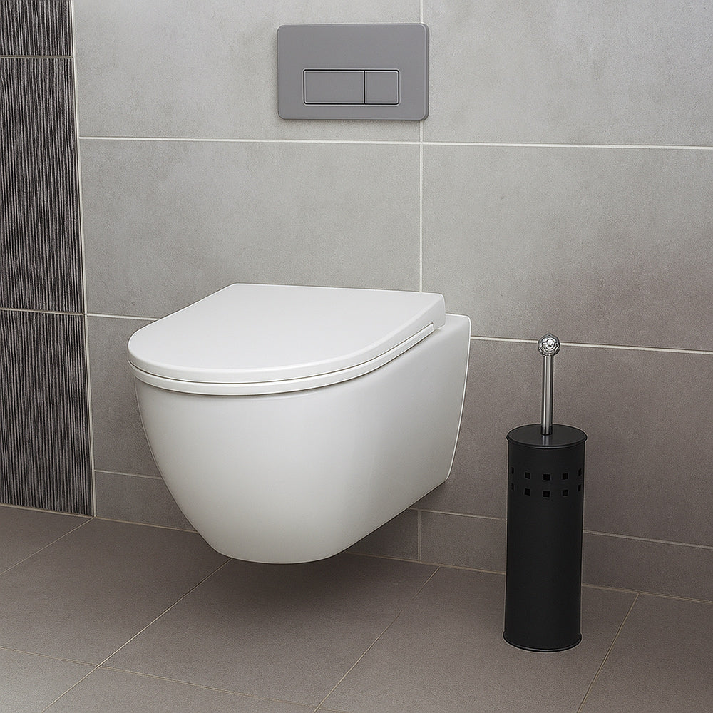 Portascopino a cilindro traforato con scopino da bagno con coperchio - ambraled