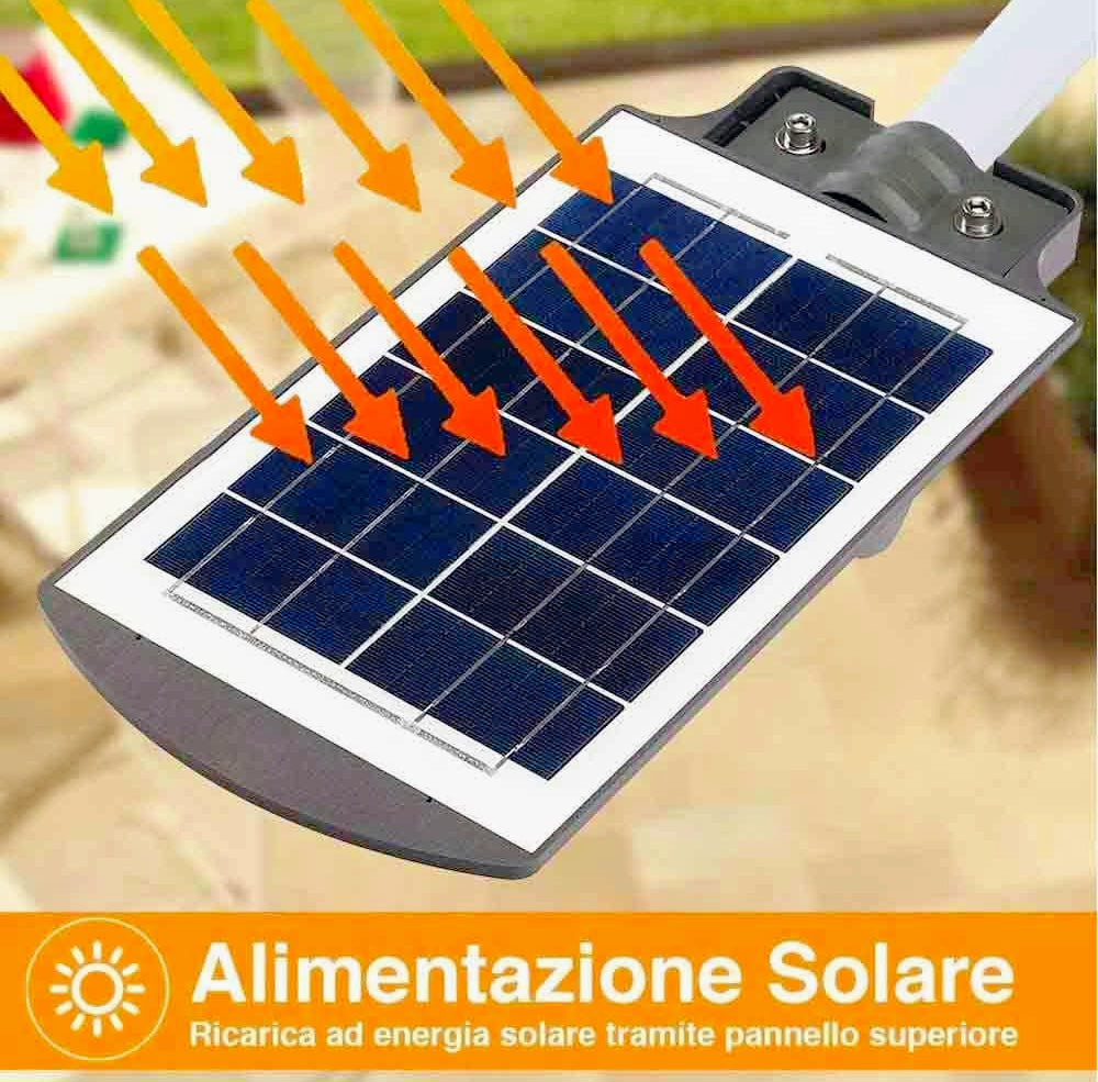 Faro solare LED 1000W – sensore movimento/crepuscolare IP65 - ambraled