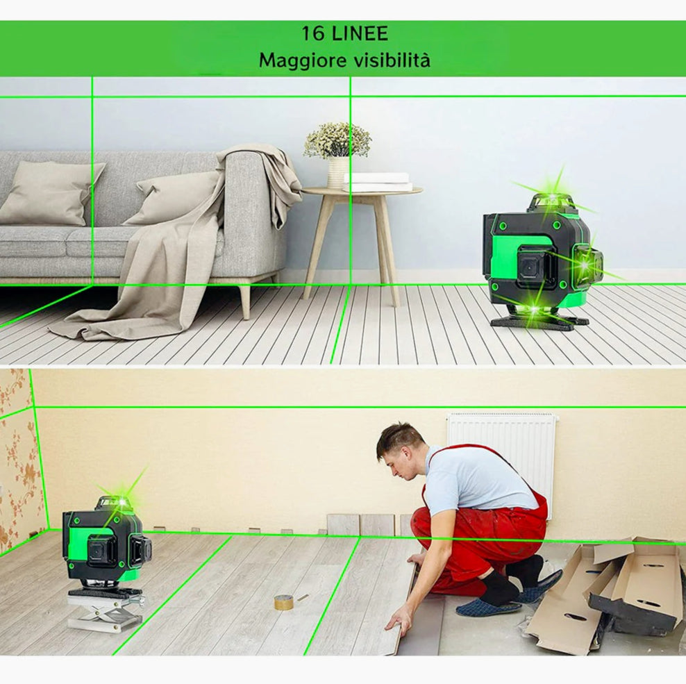 Livella laser 16 linee verde – 360° 2 batterie + telecomando - ambraled