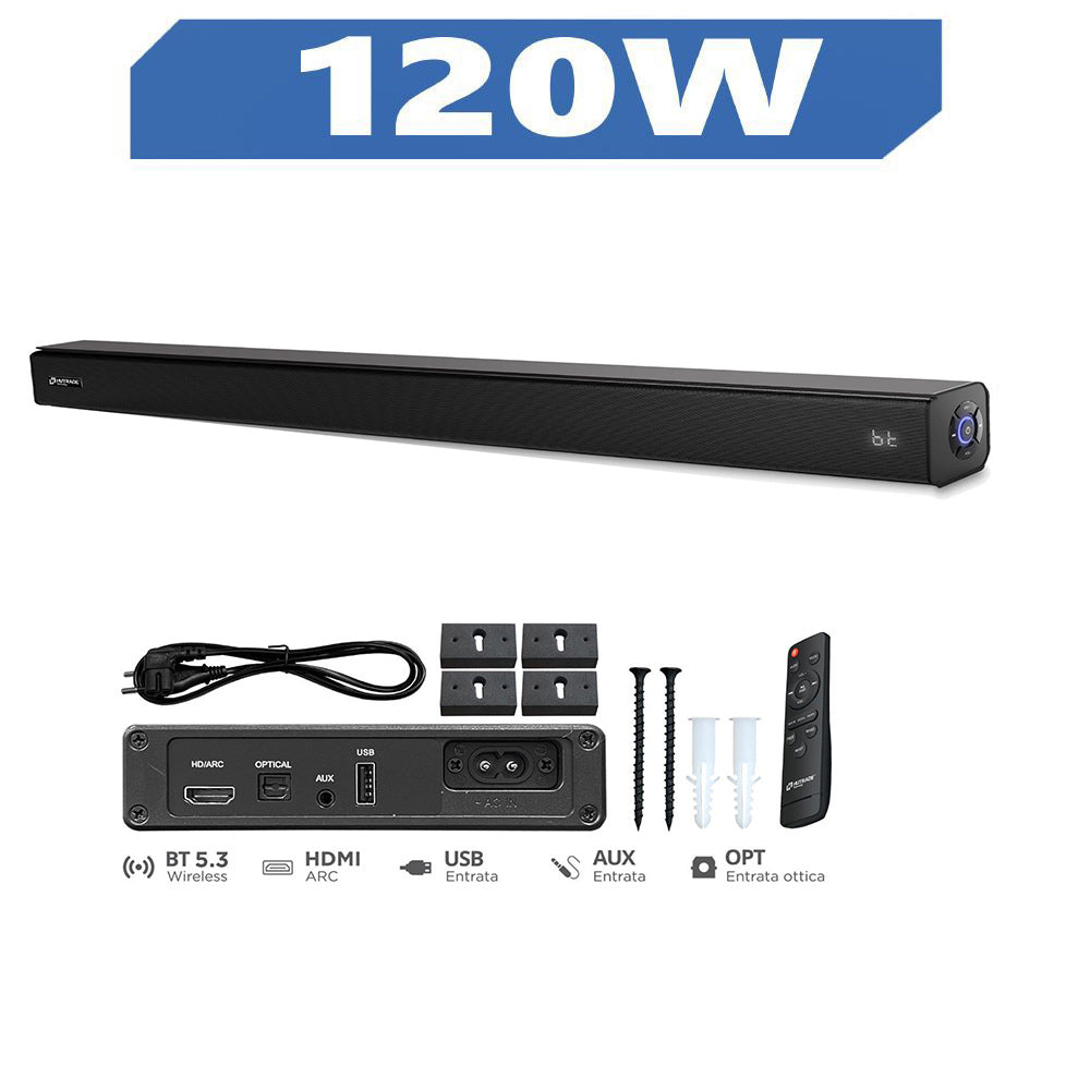 Soundbar bluetooth per tv 120 Watt HDMI AUX OPT con telecomando - ambraled