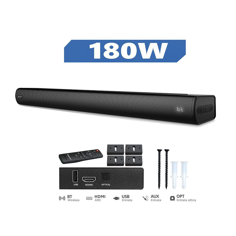 Soundbar bluetooth per tv 180 Watt HDMI AUX OPT con telecomando - ambraled