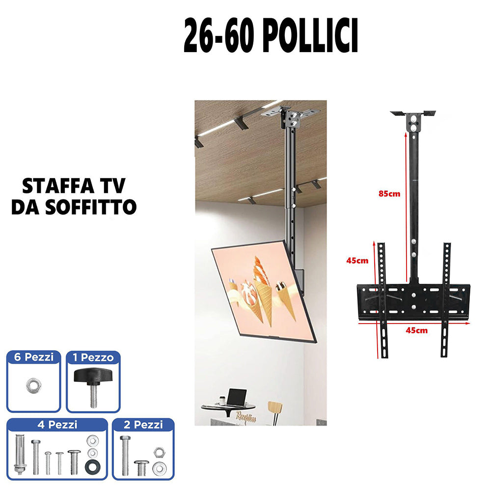 Staffa tv 26'-60” supporto da soffitto attacchi vesa 100x100 400x400mm - ambraled