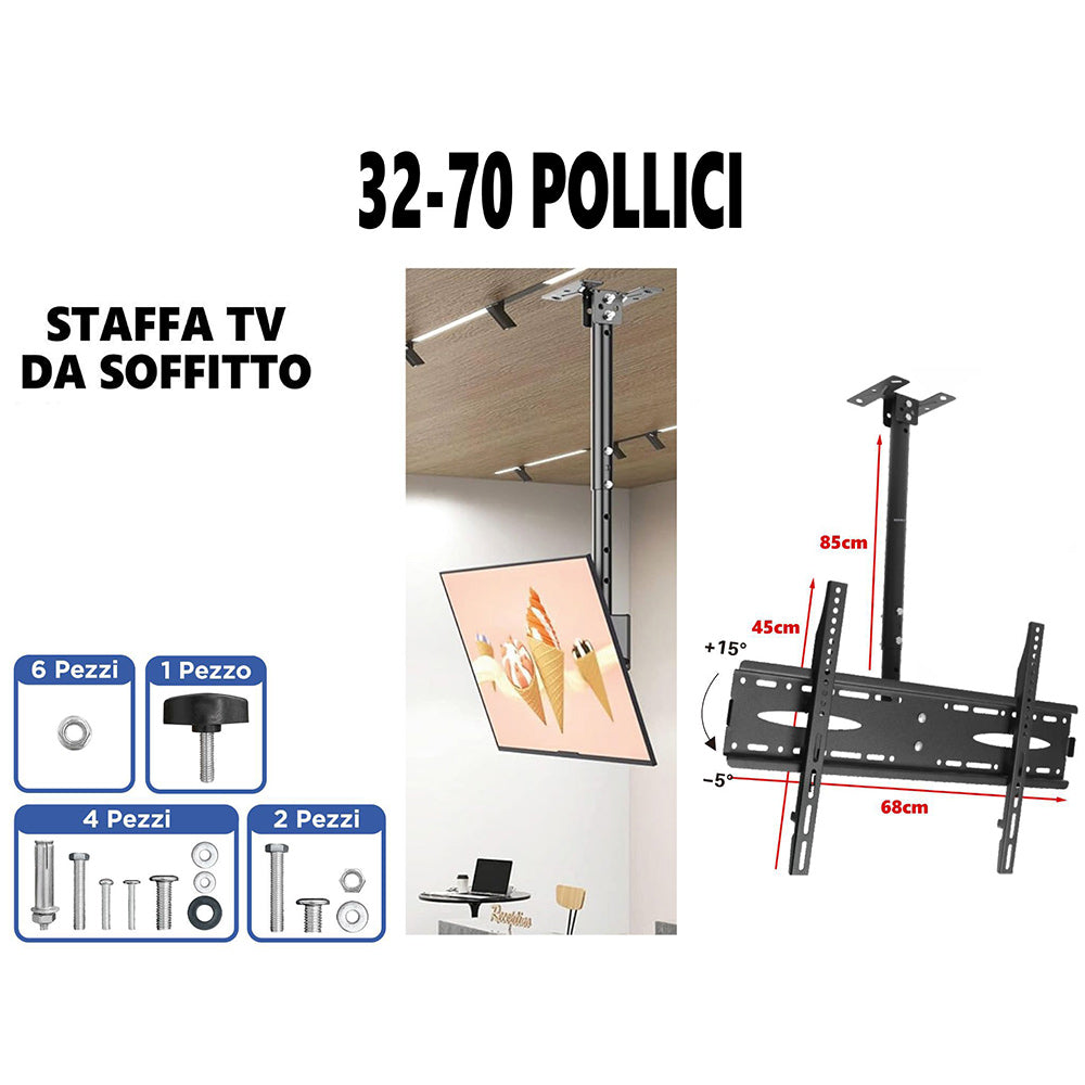 Staffa tv 32'-70” soffitto allungabile inclinabile vesa 100x100 400x400mm - ambraled
