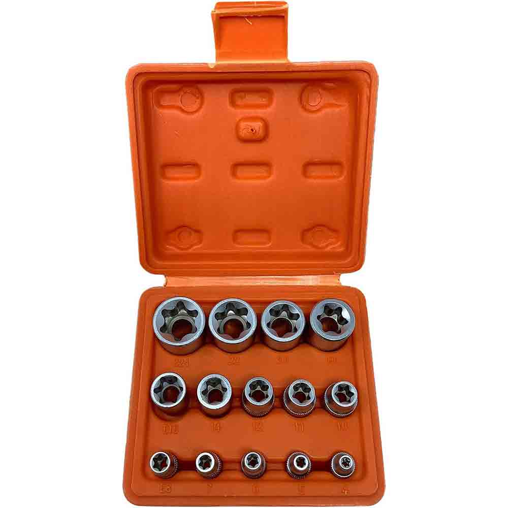 Bussole torx 14 pezzi in cromo vanadio 1/4' 3/8' 1/2' misure 4 a 24 mm - ambraled