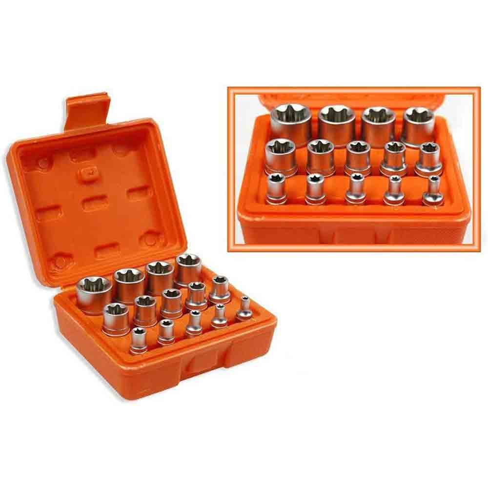 Bussole torx 14 pezzi in cromo vanadio 1/4' 3/8' 1/2' misure 4 a 24 mm - ambraled