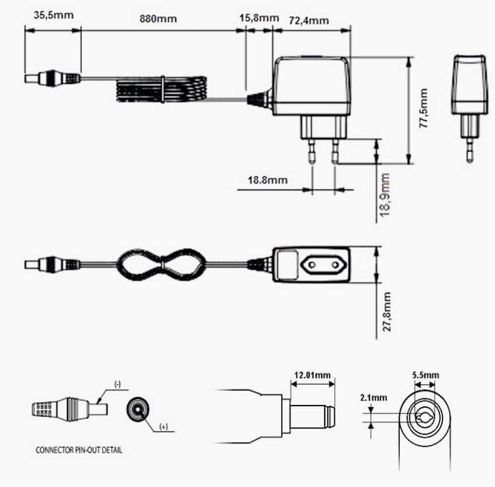 Alimentatore 12V 1A 12W – Trasformatore con spina EU e jack DC - ambraled