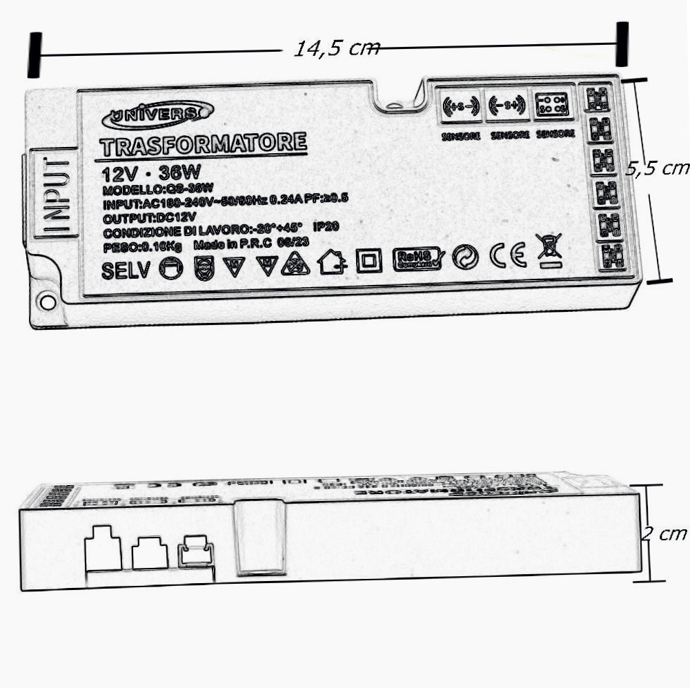 Alimentatore 230V → 12V 36W – 6 uscite / 3 ingressi - ambraled