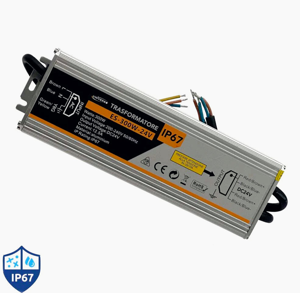 Alimentatore Stabilizzato Impermeabile 24V 12.5A 300W IP67 - 220V - ambraled