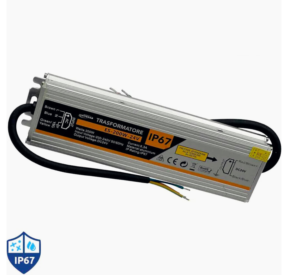 Alimentatore Stabilizzato Impermeabile 24V 8.3A 200W IP67 - 220V - ambraled