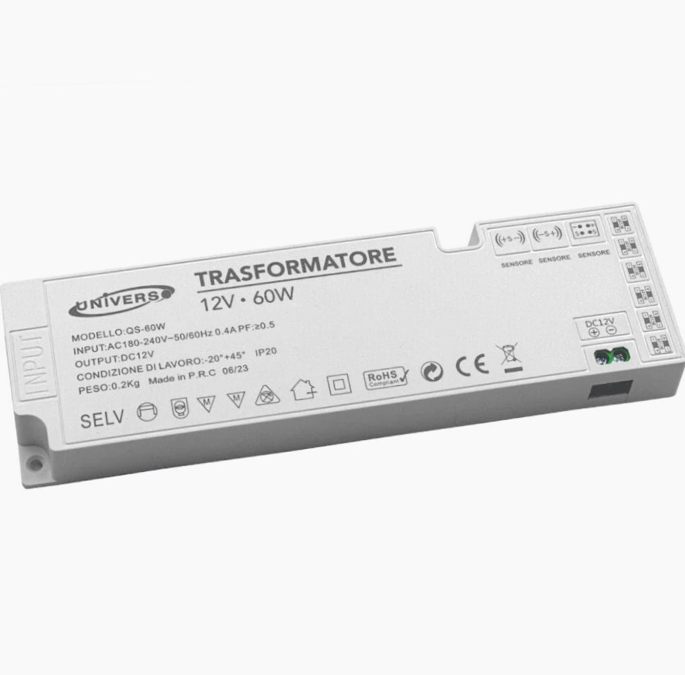 Alimentatore trasformatore da 230v a 12v 60 watt 6 uscite 3 ingressi - ambraled