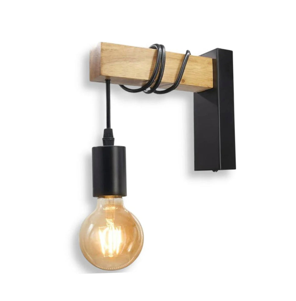 Applique da parete stile industriale – Realizzata in metallo e legno, attacco E27 - ambraled
