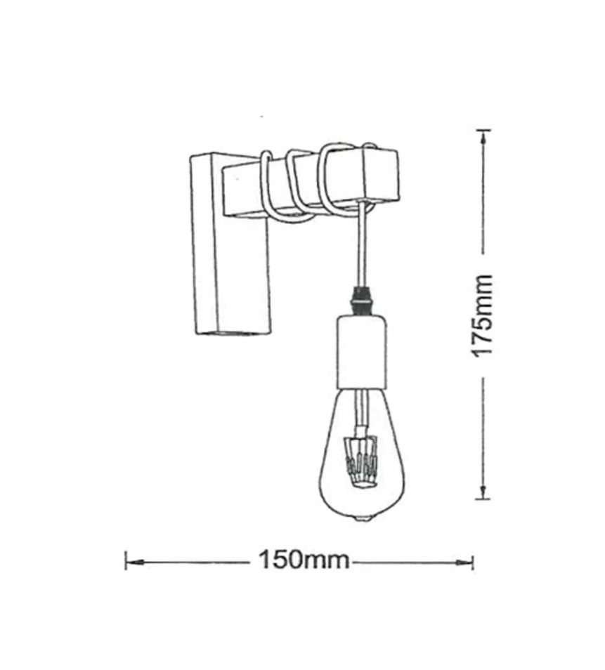 Applique da parete stile industriale – Realizzata in metallo e legno, attacco E27 - ambraled