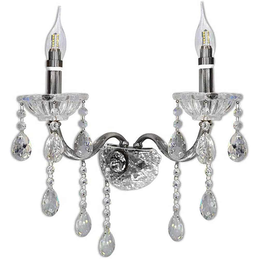 Applique candelabro retrò 2 bracci con pendenti a gocce in acrilico – Attacco E14 - ambraled