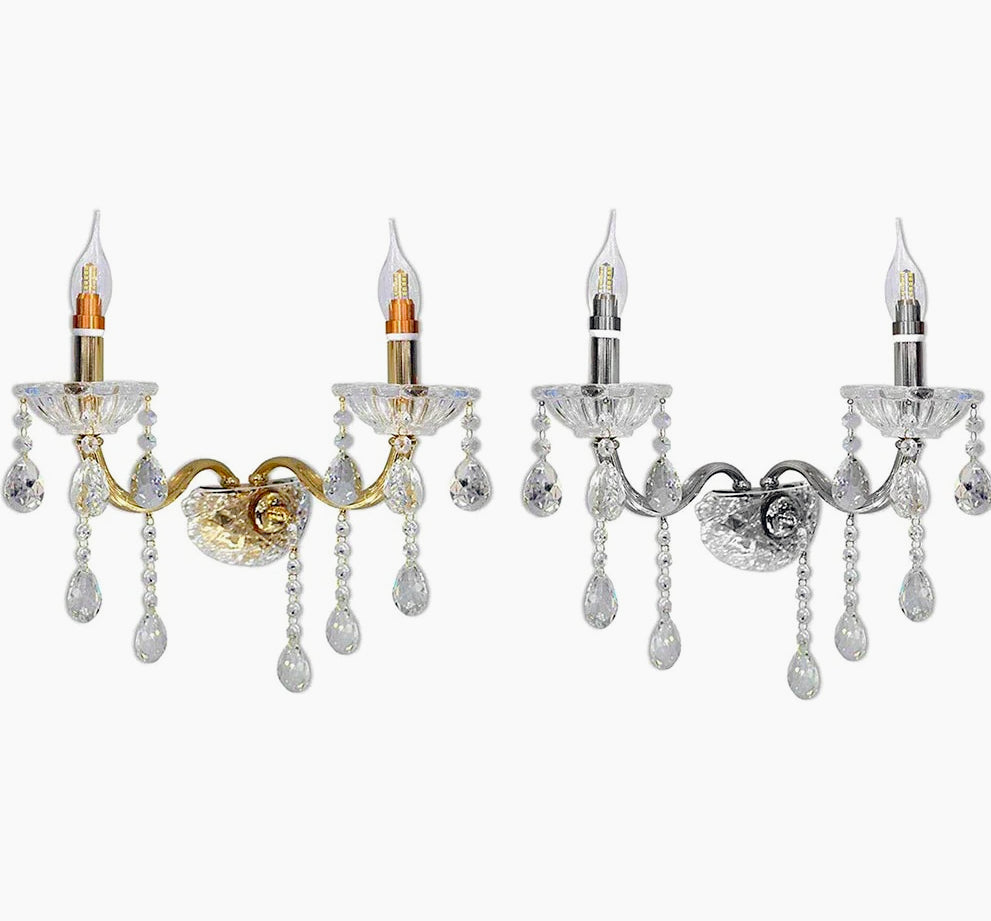 Applique candelabro retrò 2 bracci con pendenti a gocce in acrilico – Attacco E14 - ambraled