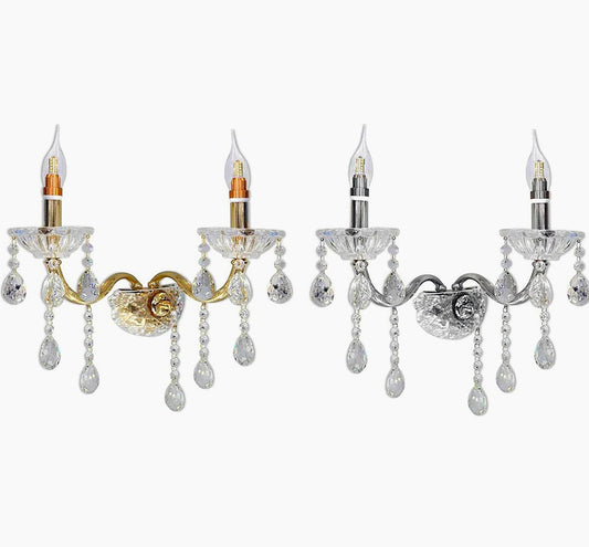 Applique candelabro retrò 2 bracci con pendenti a gocce in acrilico – Attacco E14 - ambraled