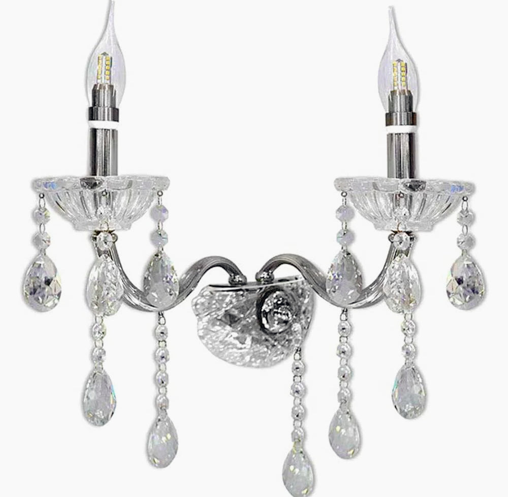 Applique candelabro retrò 2 bracci con pendenti a gocce in acrilico – Attacco E14 - ambraled