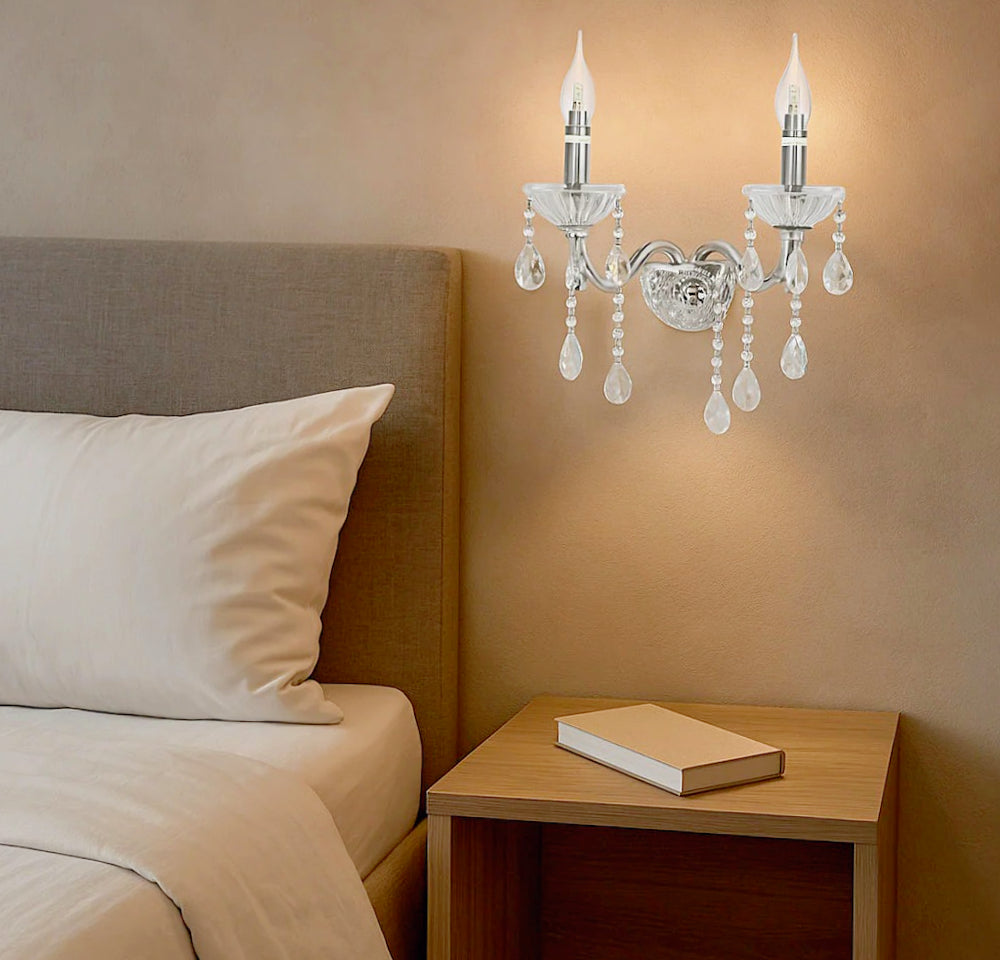 Applique candelabro retrò 2 bracci con pendenti a gocce in acrilico – Attacco E14 - ambraled