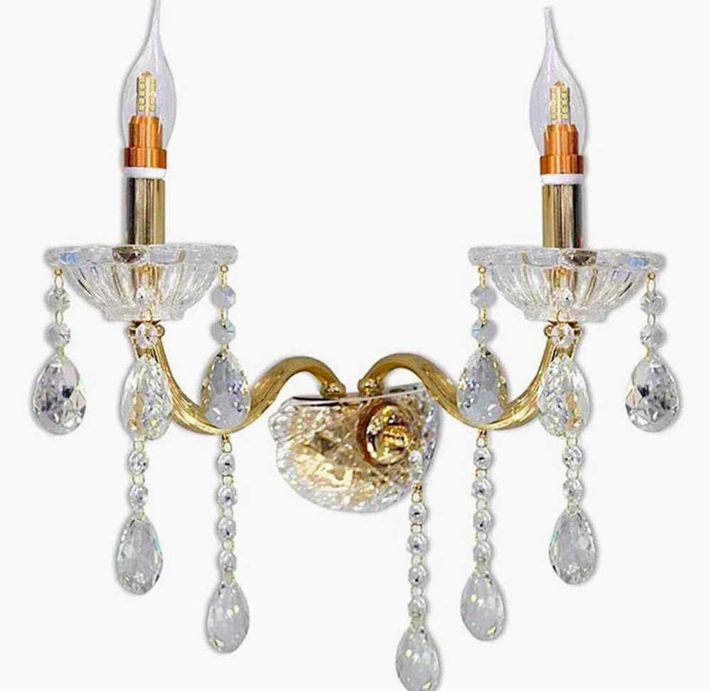 Applique candelabro retrò 2 bracci con pendenti a gocce in acrilico – Attacco E14 - ambraled