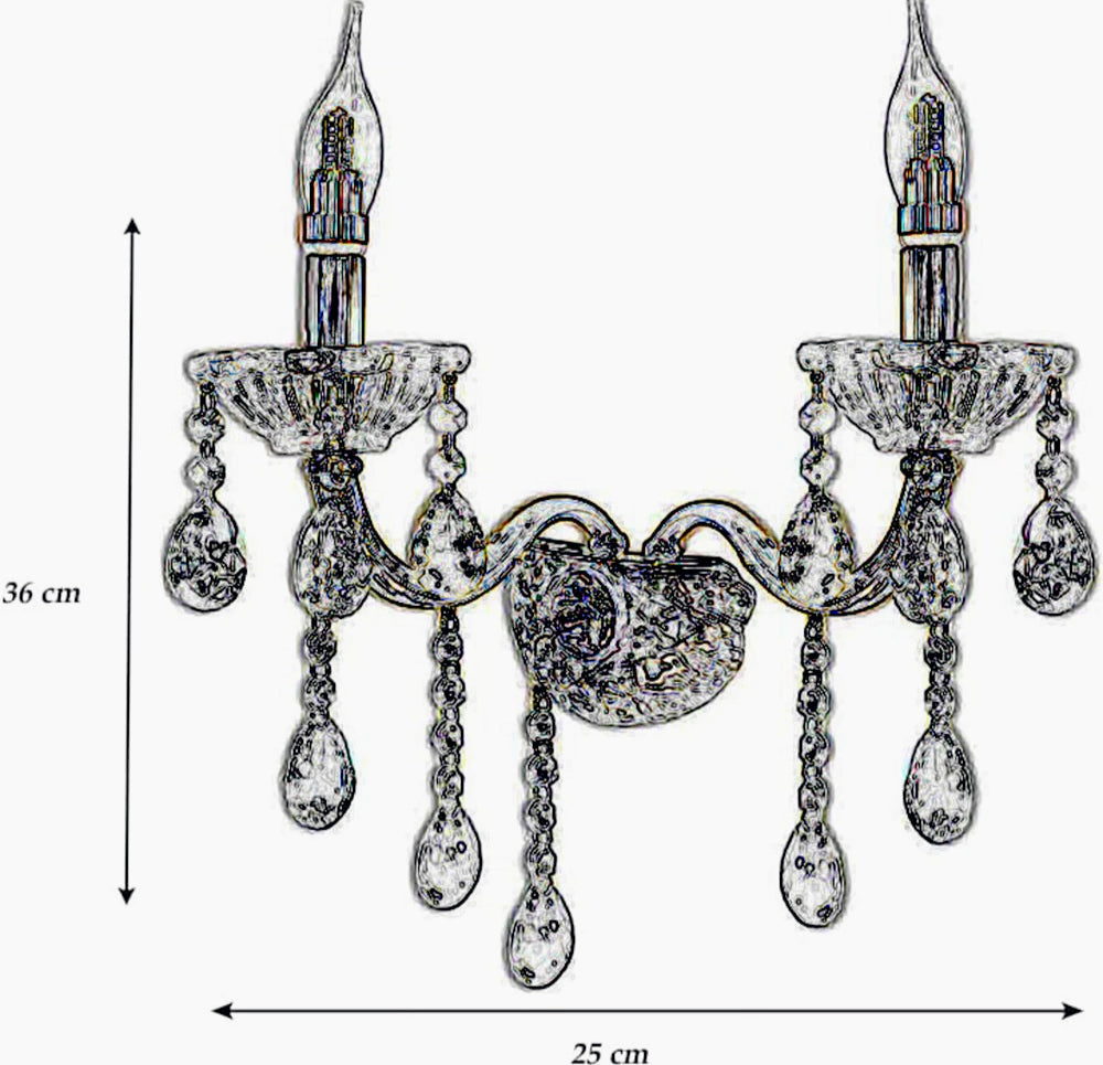 Applique candelabro retrò 2 bracci con pendenti a gocce in acrilico – Attacco E14 - ambraled
