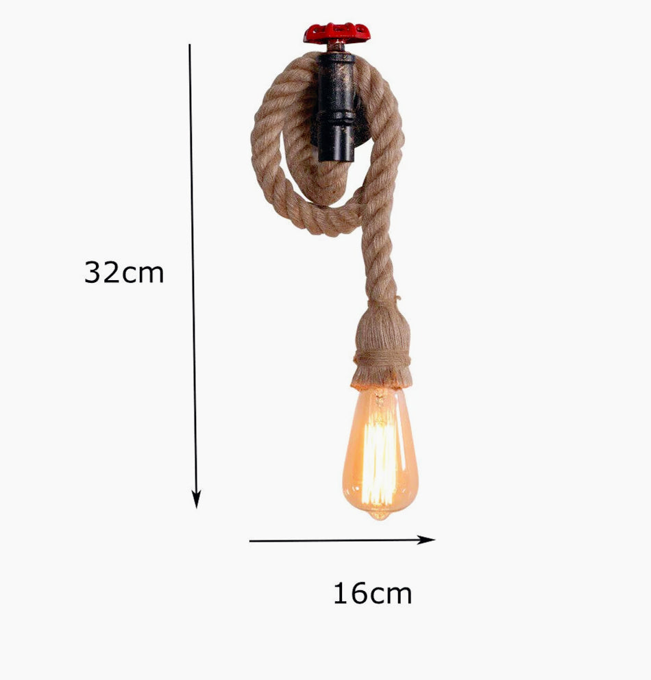 Applique a parete a forma di rubinetto – Con portalampada E27, finitura in canapa - ambraled