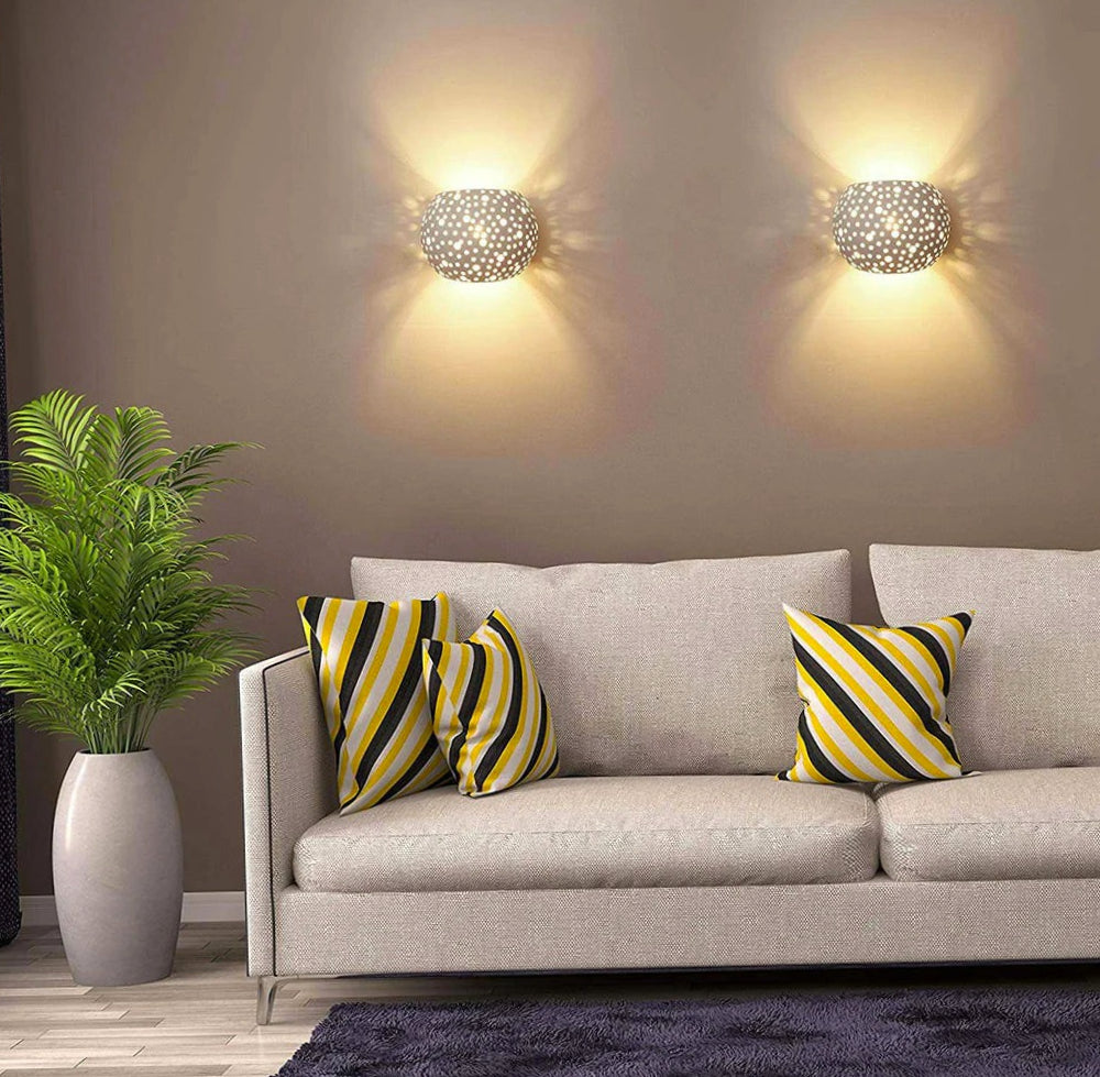 Applique in gesso traforato tonda per parete – Illuminazione doppia (up & down), lampadina G9 - ambraled