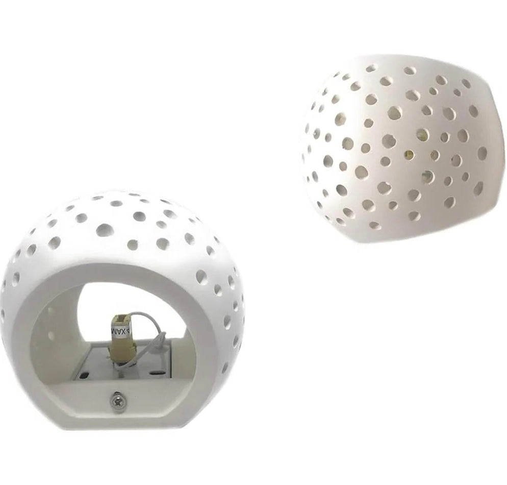 Applique in gesso traforato tonda per parete – Illuminazione doppia (up & down), lampadina G9 - ambraled