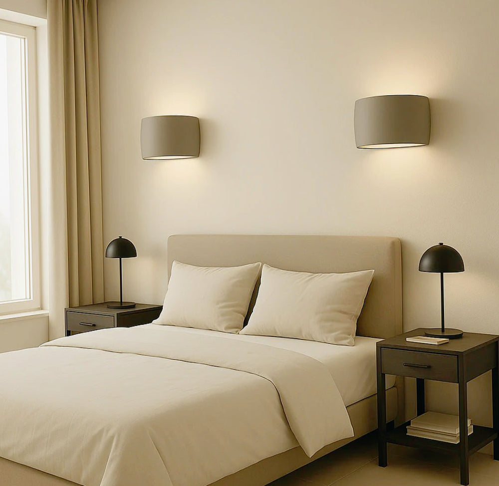 Applique ovale in gesso per parete con doppia emissione luce R7S – Illuminazione decorativa - ambraled