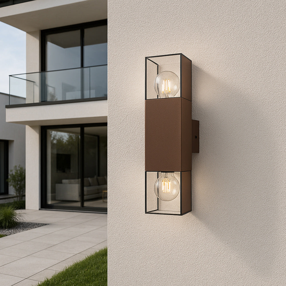 Applique parete doppia emissione di luce 2 attacchi E27 IP44 ruggine