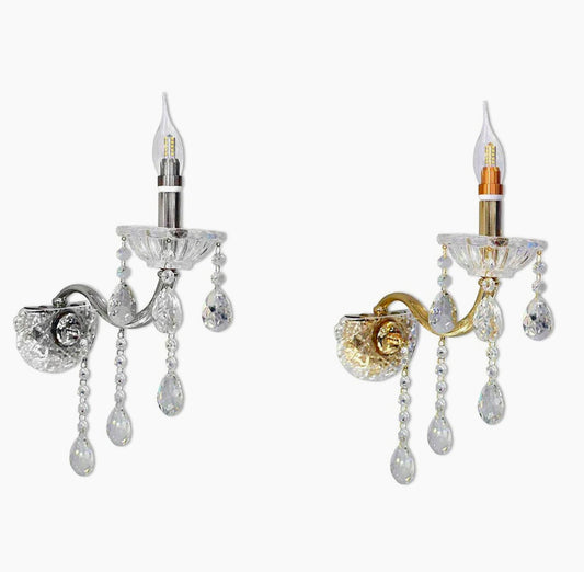 Applique candelabro con pendenti a gocce in acrilico – Attacco E14 - ambraled