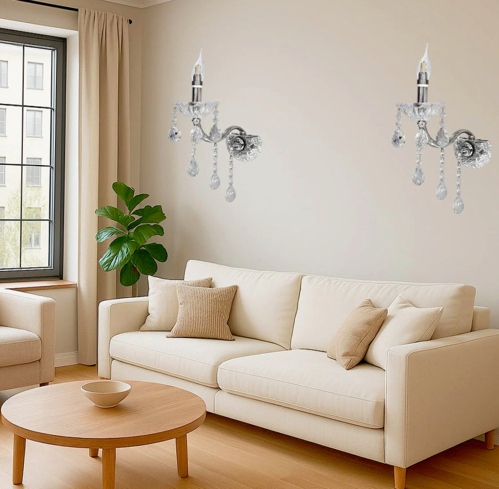 Applique candelabro con pendenti a gocce in acrilico – Attacco E14 - ambraled