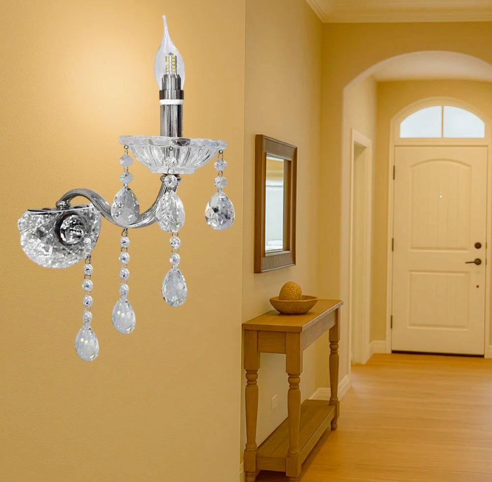 Applique candelabro con pendenti a gocce in acrilico – Attacco E14 - ambraled