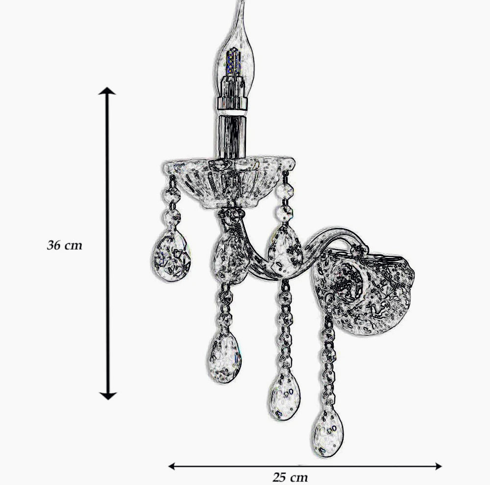Applique candelabro con pendenti a gocce in acrilico – Attacco E14 - ambraled