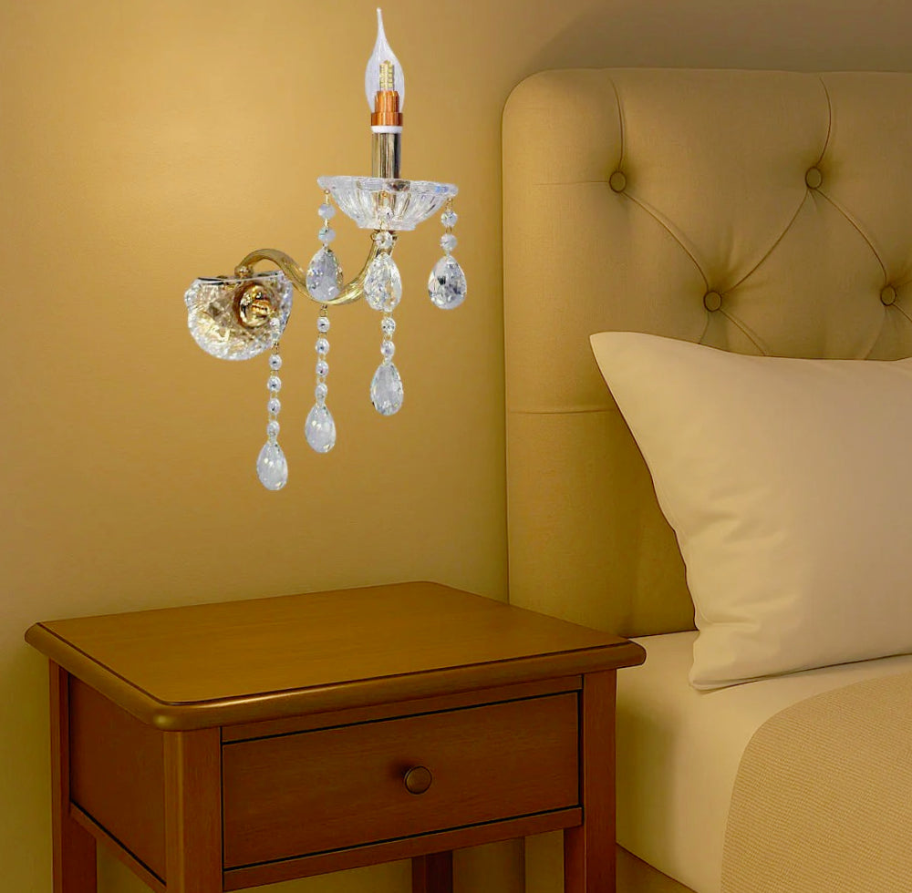 Applique candelabro con pendenti a gocce in acrilico – Attacco E14 - ambraled
