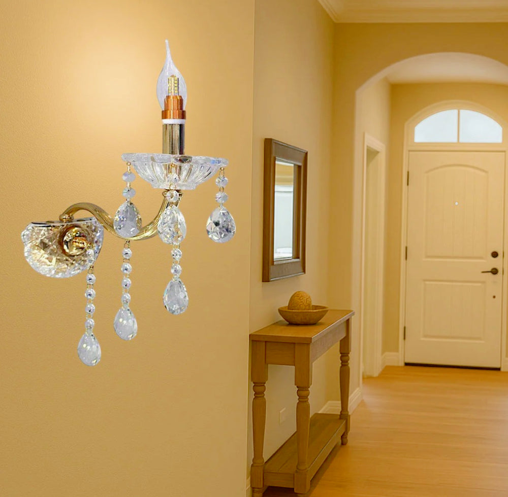 Applique candelabro con pendenti a gocce in acrilico – Attacco E14 - ambraled