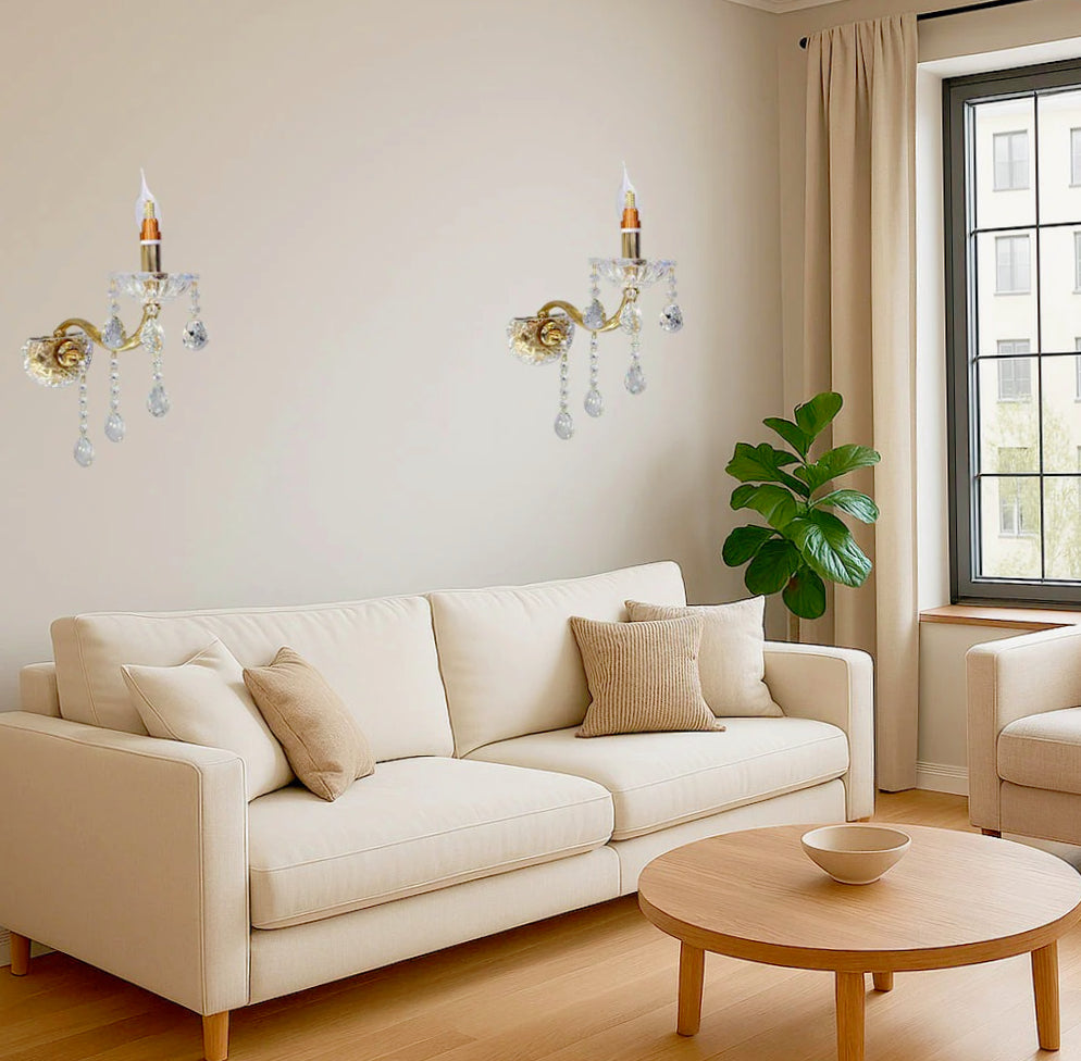 Applique candelabro con pendenti a gocce in acrilico – Attacco E14 - ambraled
