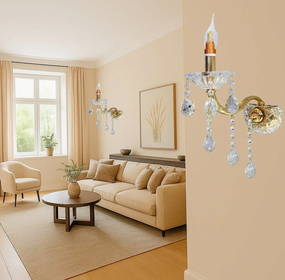 Applique candelabro con pendenti a gocce in acrilico – Attacco E14 - ambraled