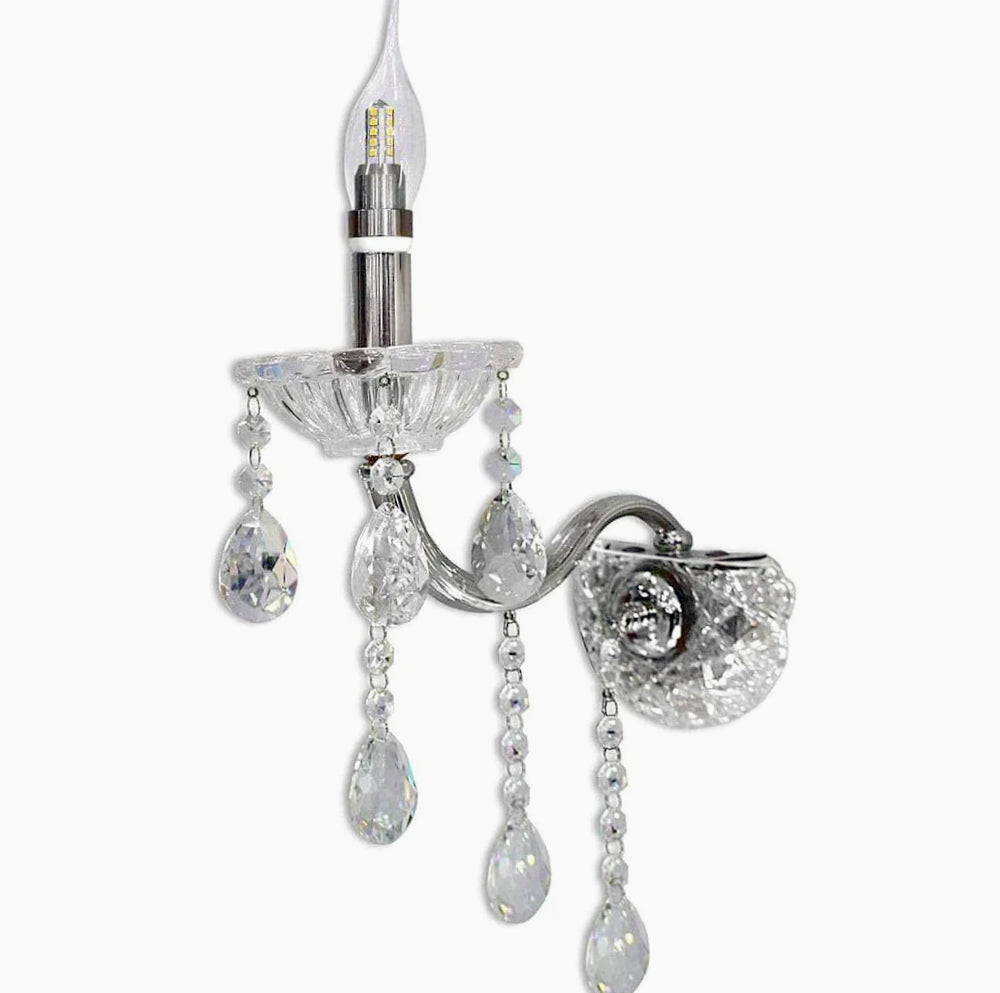Applique candelabro con pendenti a gocce in acrilico – Attacco E14 - ambraled