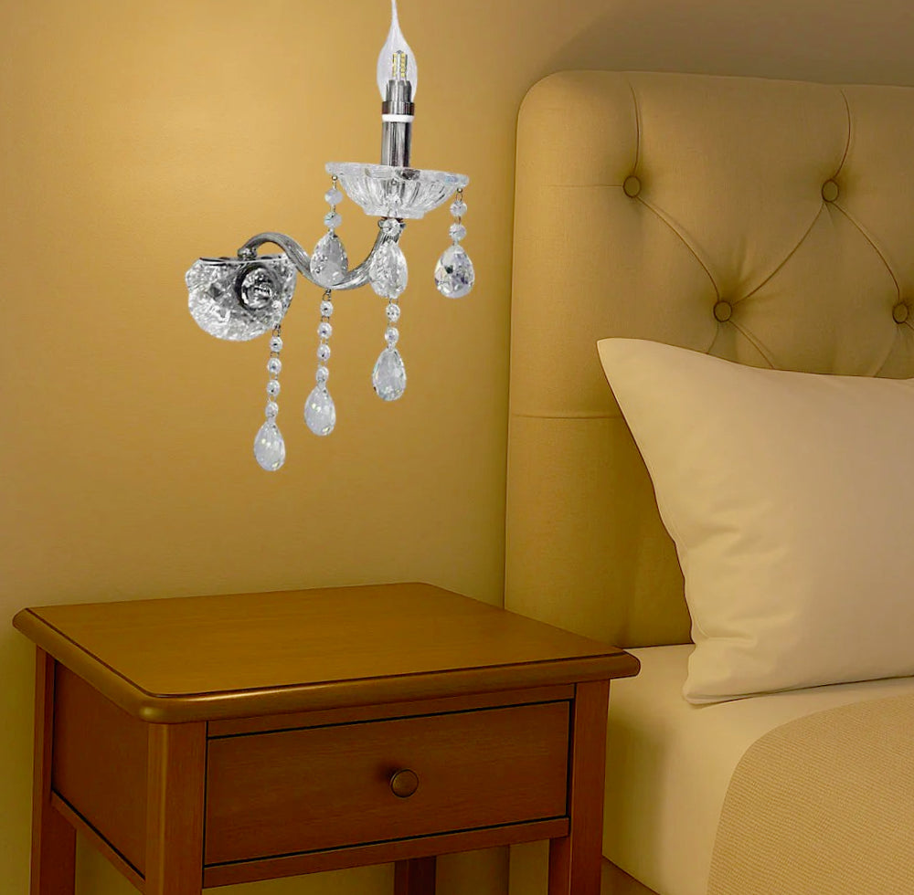 Applique candelabro con pendenti a gocce in acrilico – Attacco E14 - ambraled