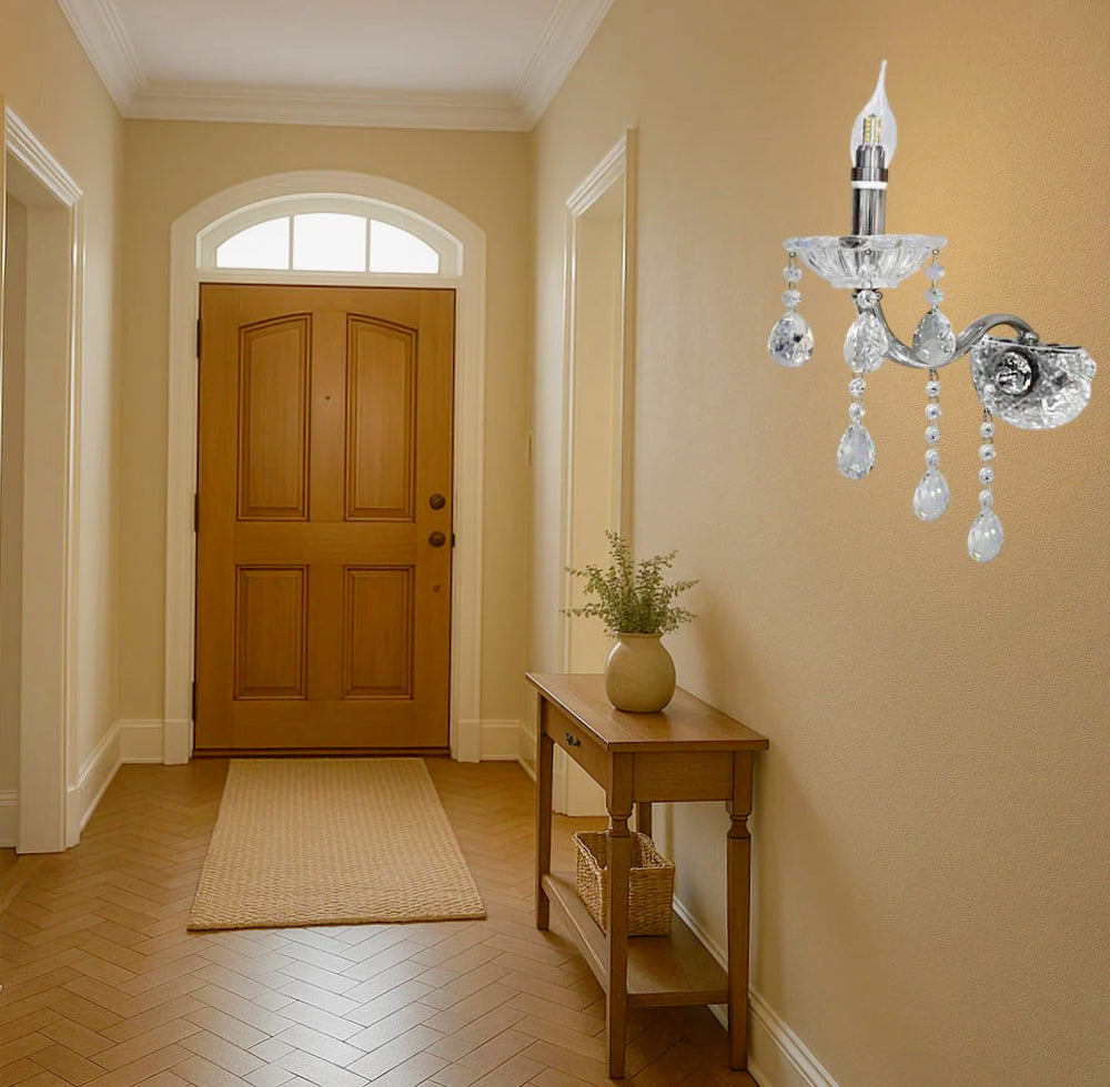 Applique candelabro con pendenti a gocce in acrilico – Attacco E14 - ambraled
