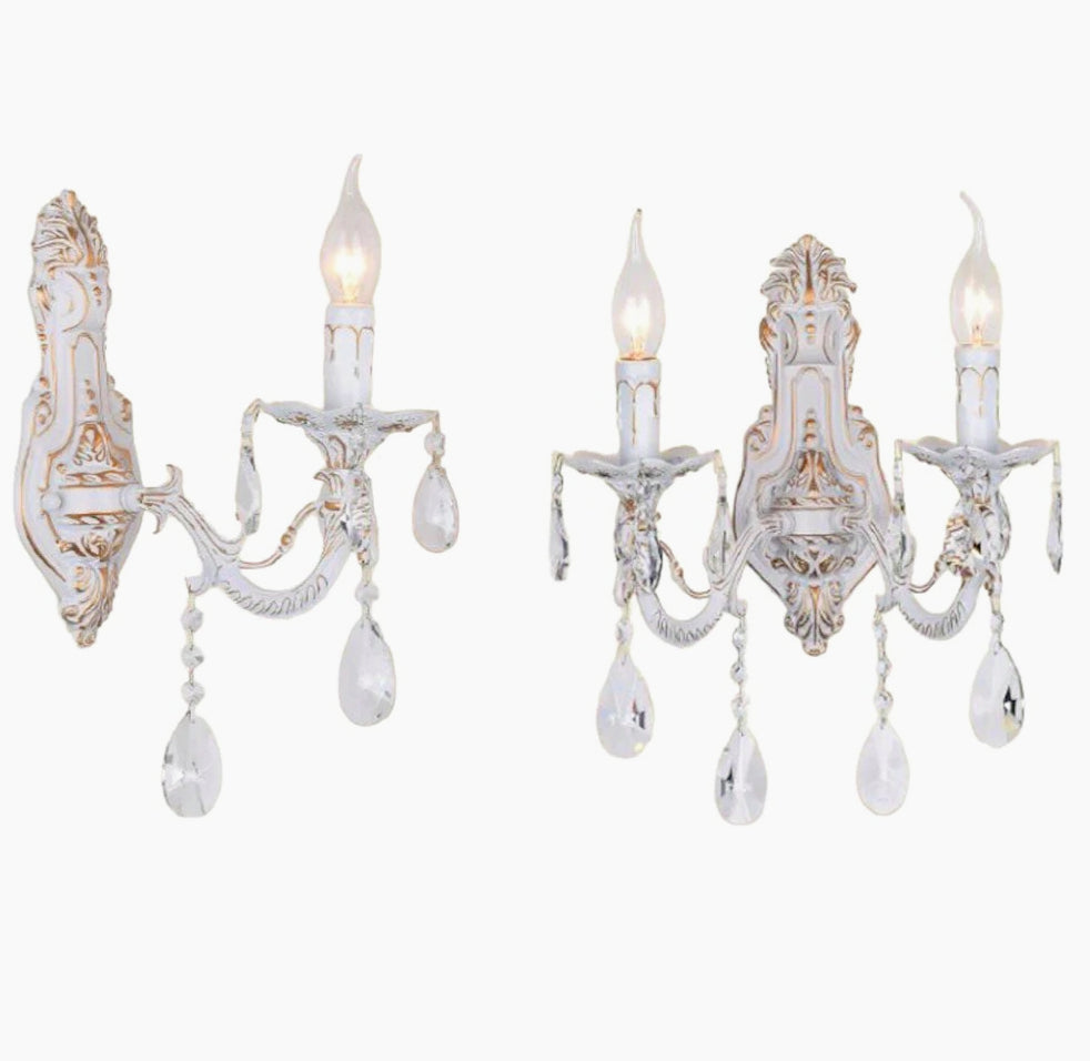 Applique candelabro retrò con pendenti – 1 o 2 bracci, attacco E14 - ambraled