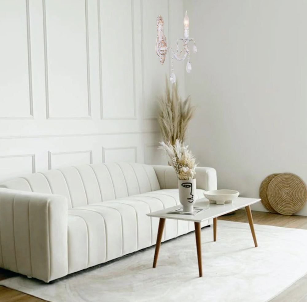 Applique candelabro retrò con pendenti – 1 o 2 bracci, attacco E14 - ambraled