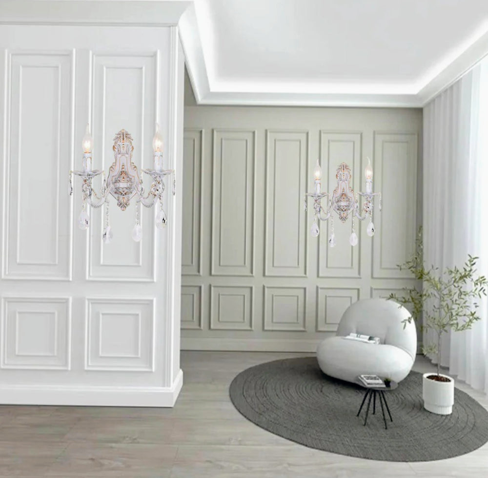 Applique candelabro retrò con pendenti – 1 o 2 bracci, attacco E14 - ambraled