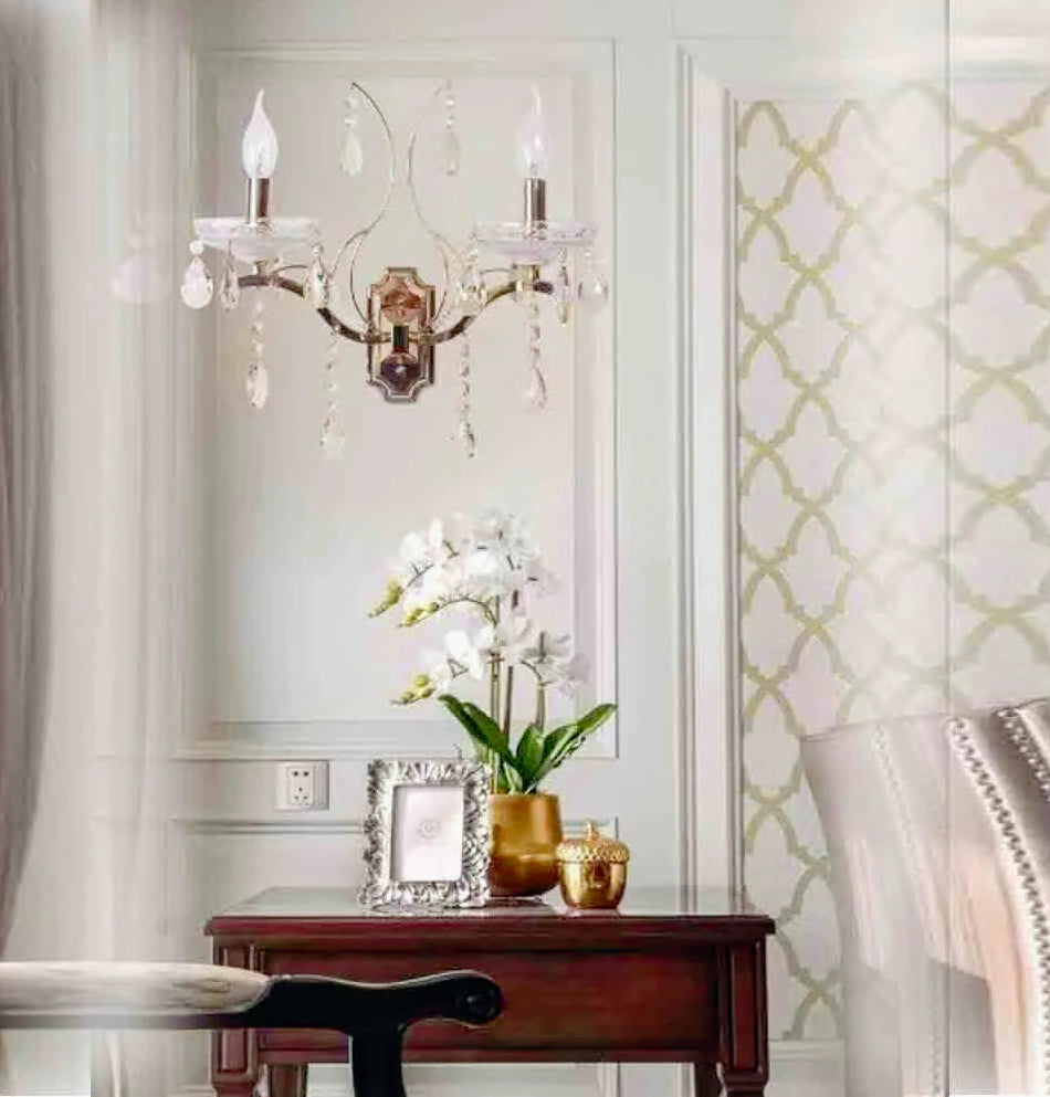 Applique a candelabro retrò 2 bracci – Con pendenti a gocce, attacco E14, finitura oro - ambraled