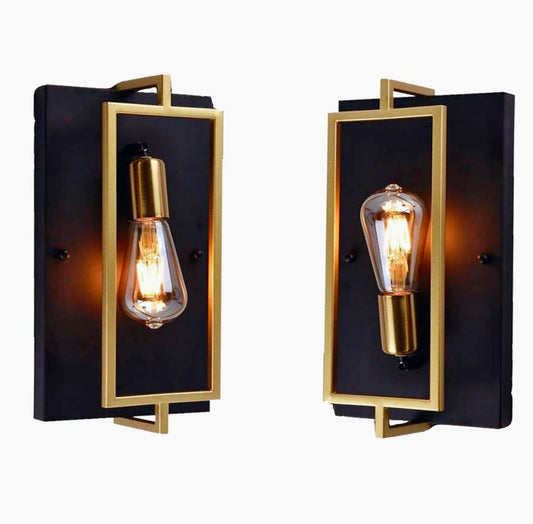 Applique a parete stile industriale – In metallo nero e bronzo, attacco E27 - ambraled