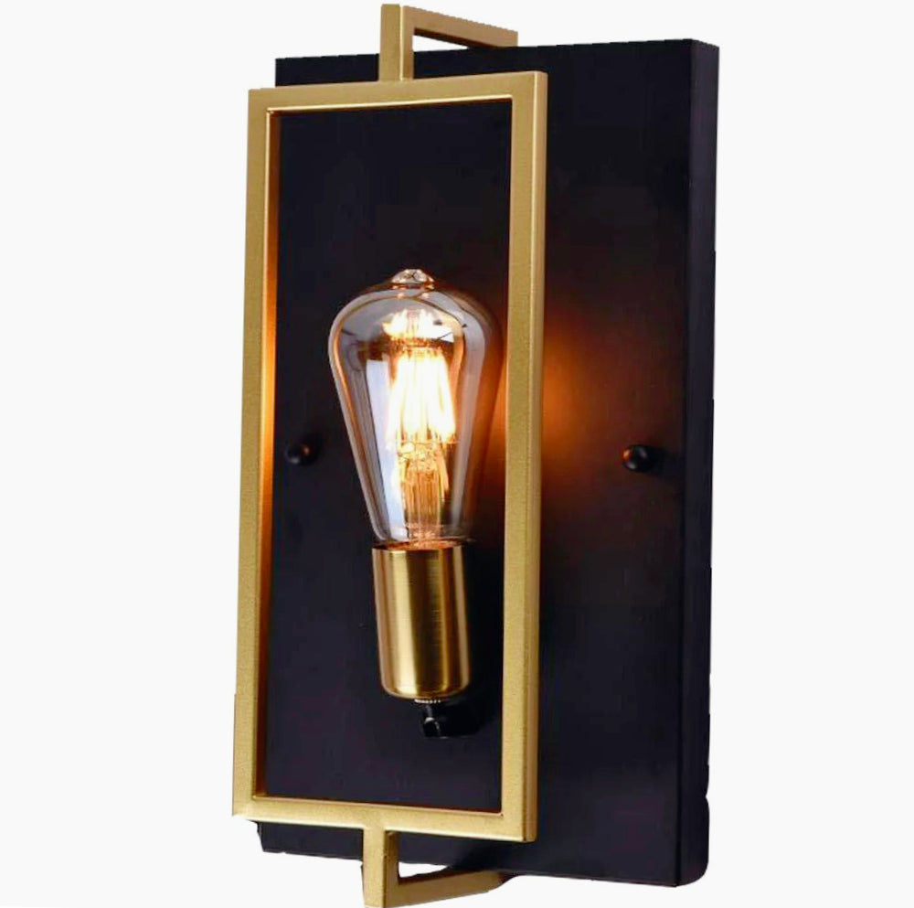 Applique a parete stile industriale – In metallo nero e bronzo, attacco E27 - ambraled