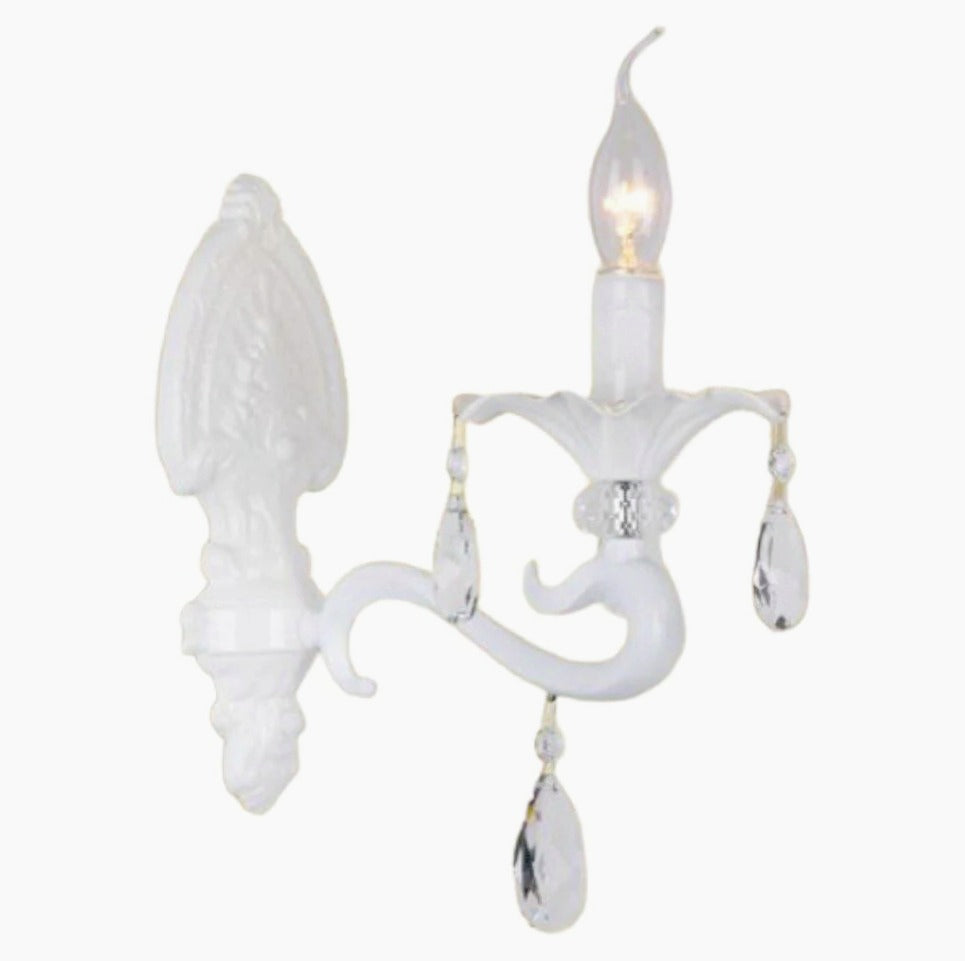 Applique candelabro retrò 1 braccio – Pendentif a gocce bianchi, attacco E14 - ambraled