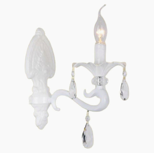 Applique candelabro retrò 1 braccio – Pendentif a gocce bianchi, attacco E14 - ambraled